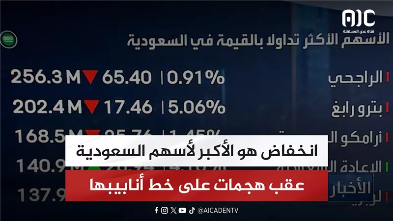 انخفاض هو الأكبر لأسهم السعودية عقب هجمات على خط أنابيبها